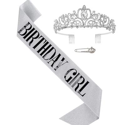 HUAZONTOM Birthday and Brooch Includes Party Birthday and Party Stylish and Elegant Silver Birthday Decorations for "BIRTHDAY GIRL" 3-Piece Crown,