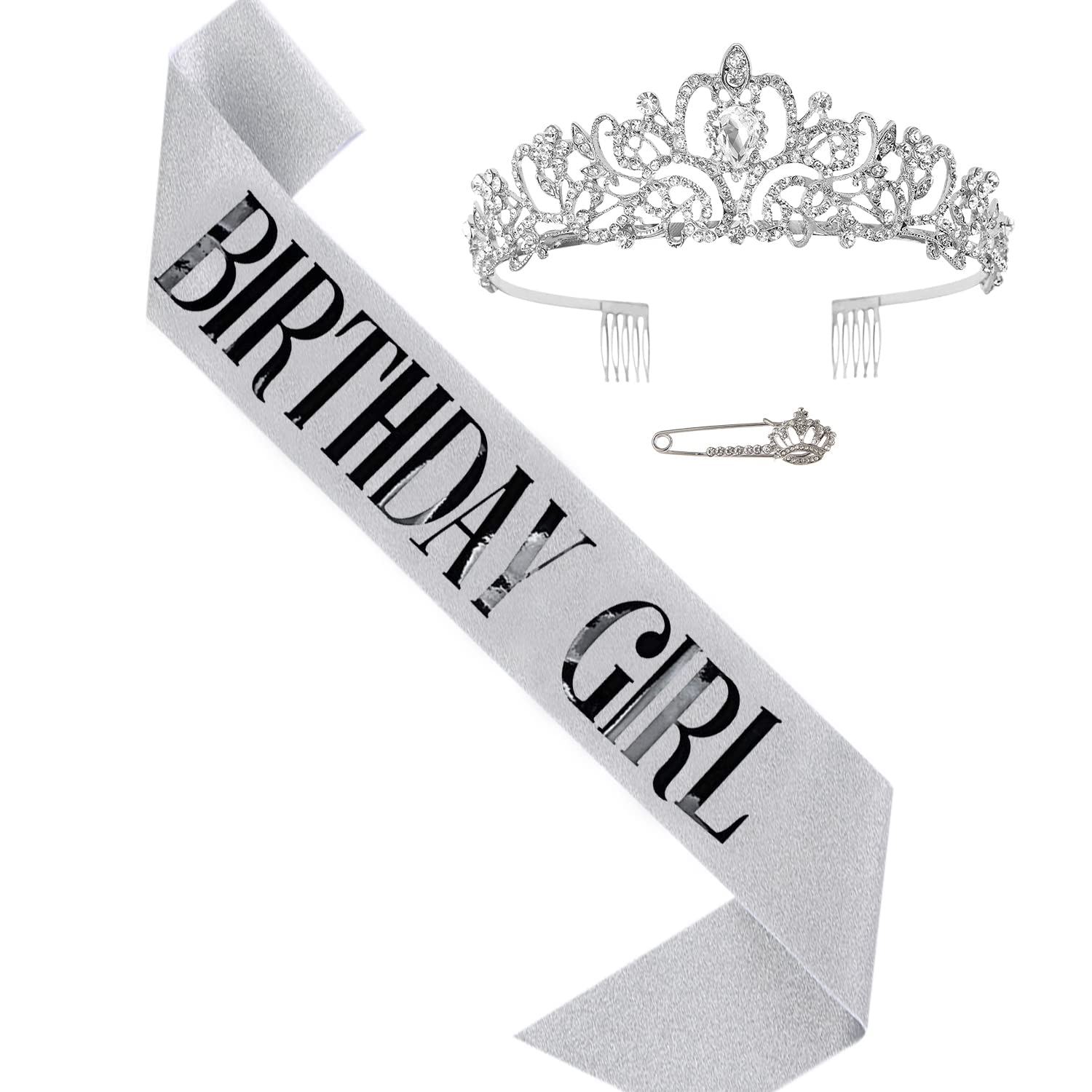 

HUAZONTOM Birthday and Brooch Includes Party Birthday and Party Stylish and Elegant Silver Birthday Decorations for BIRTHDAY GIRL 3-Piece Crown,