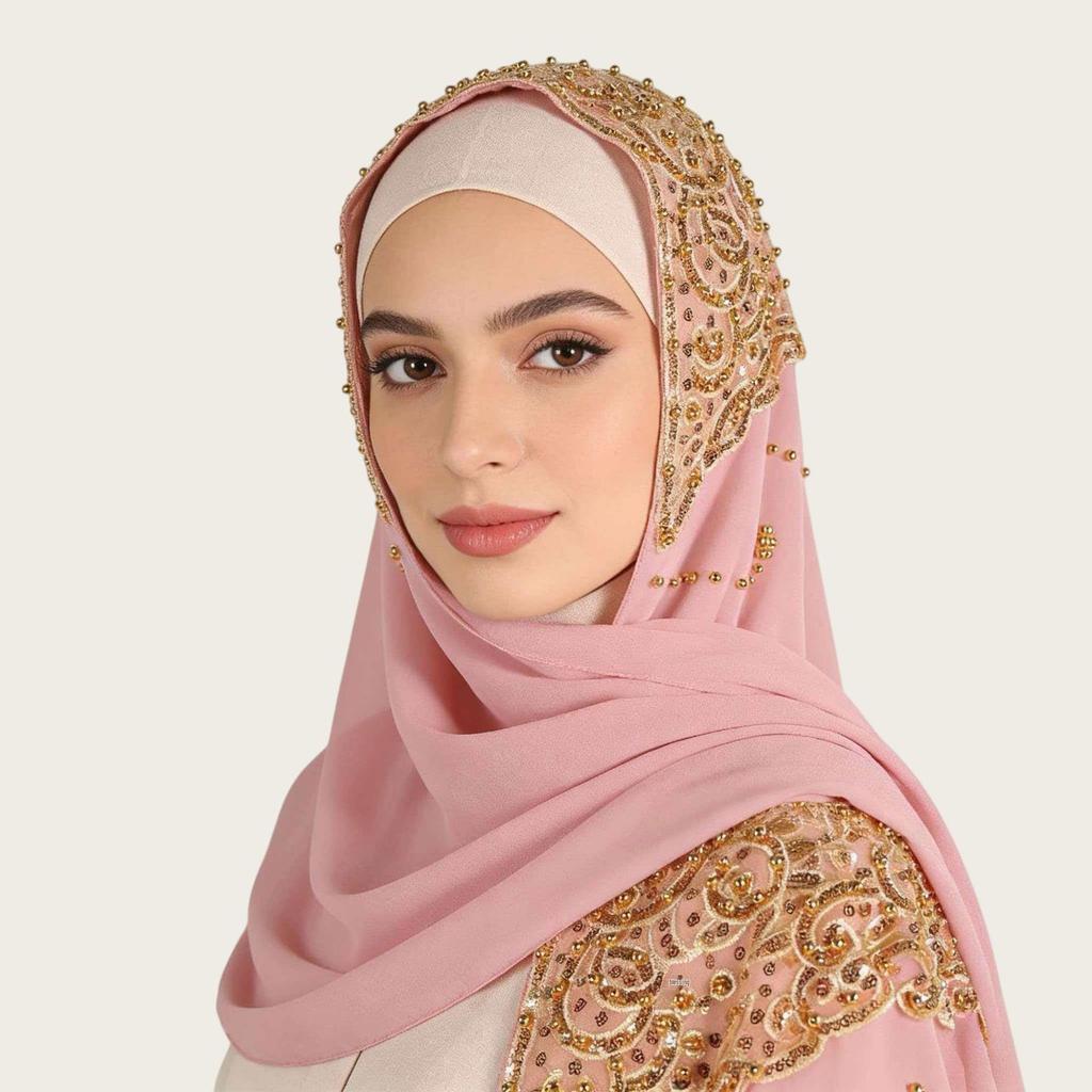 A092 Beaded Chiffon Ethnic Headscarf - Southeast Asia Fashion Scarf