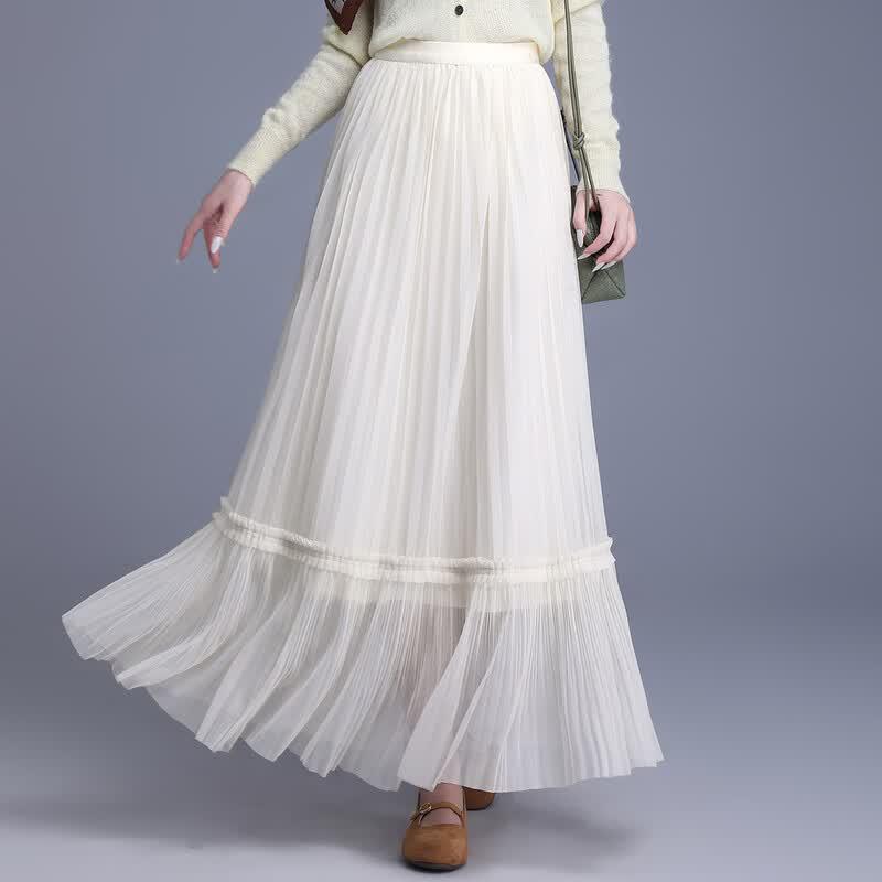 Jupe Maxi A-line Patchwork à Volants Doux