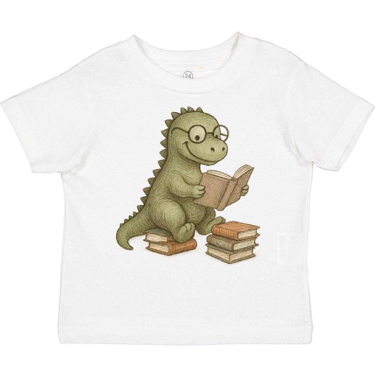 

Inktastic Dinosaur Reading Books Cute Glasses Illustration Toddler kids boys T-Shirt Dino 110