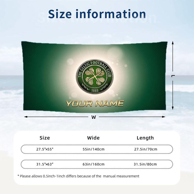 Custom Text Beach Towel, Soft Absorbent Swimming Multi-use TowelCeltic FC