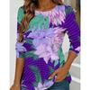 Spring Autumn Women's T-shirt O Neck Long Sleeved 3D Floral Print Fashion Loose Casual Retro Tops