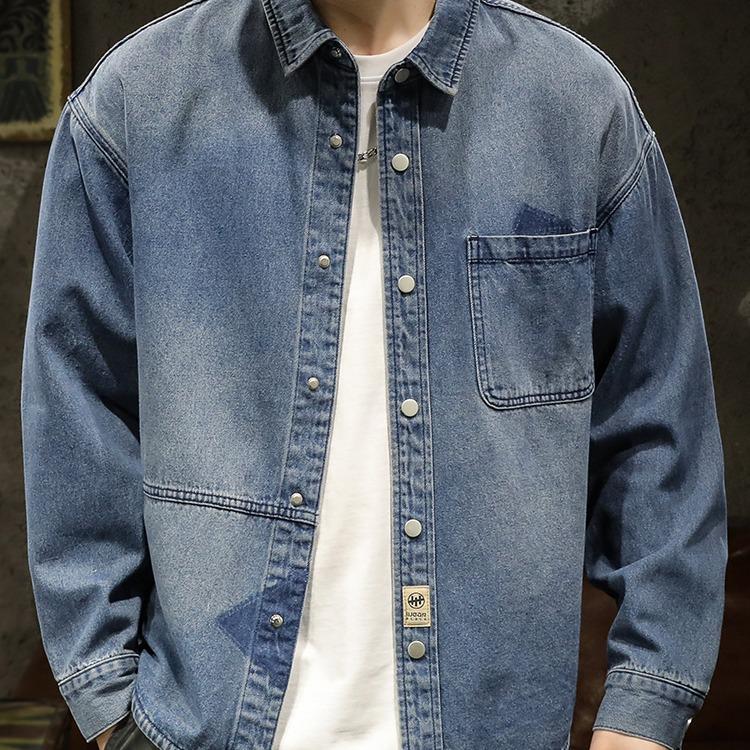 Men's Plus Size Trendy Denim Workwear Jacket - Japanese Style Spring Shirt
