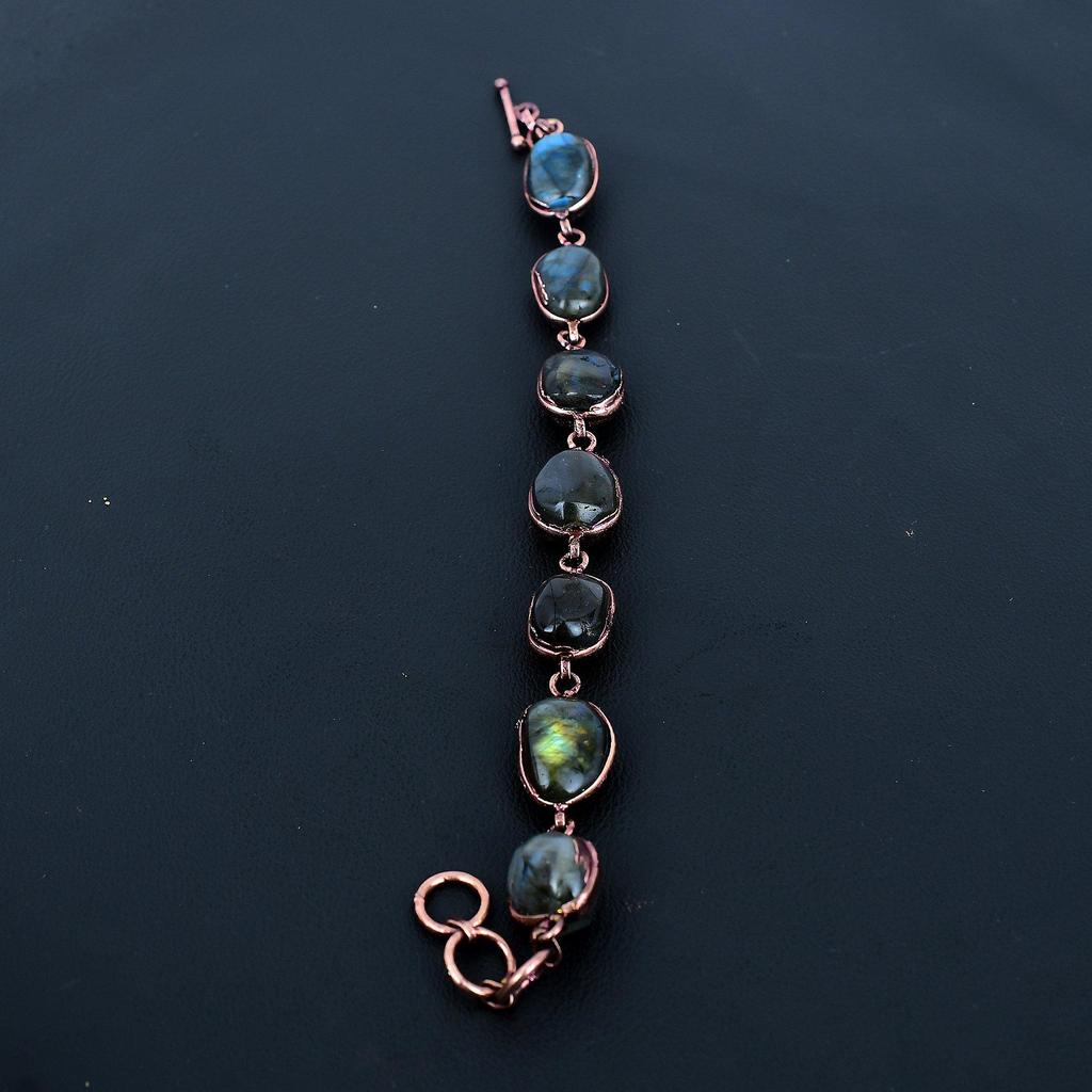 Labradorite Bracelet Handmade Jewelry, Copper Electroformed Bracelet Designer Gemstone Jewelry Adjustable Chain Bracelet Gift For Mom