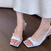 Fashion 2025 Summer New Women's Fashion Square Head Suspender Stiletto Heels Solid Open-toe Mid-heel Sandals