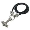 Jewelry Thor Hammer Mjolnir Pendant Wolf Head Leather Chain Mens Necklaces Pagan Amulet Talisman