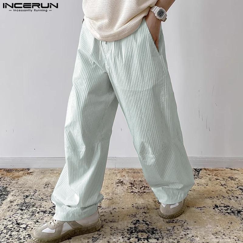 INCERUN Men Striped Print Pants Casual Elastic Waist Long Trousers