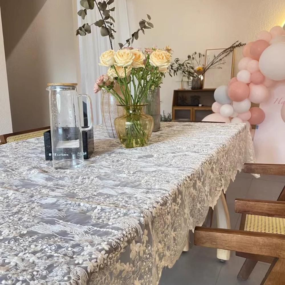 Embroidered Table Cover Organza Table Linen High-end French Lace Tablecloth  Wedding