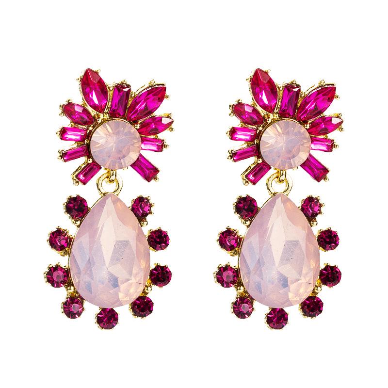 European & American Teardrop Flower Earrings: Rhinestone-Studded Alloy with Silver Studs, Colorful Fashion Jewelry for Women