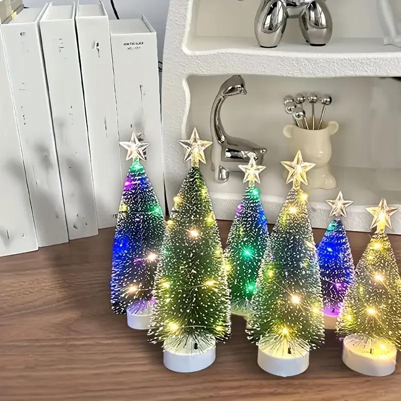 5/10PCS Mini LED Christmas Tree Light 7.1 Inch Glowing Electronic Candle Lamp Holiday Party Table Ornament Home Decoration Gift