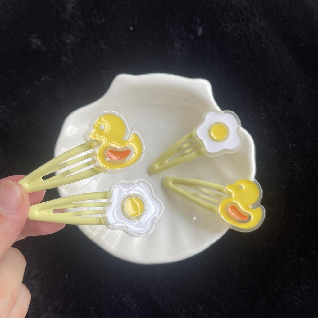 Cute Yellow Duck Egg Hairpin - Girlish Hair Clip for Women and Students