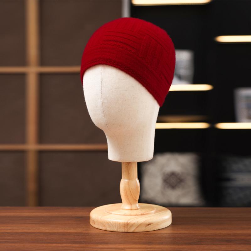 

100% Wool Unisex Horizontal And Vertical Cross Pattern Knitted Hat For Autumn&Winter Fashion Thick And Warm Pullover Basin Hat червоний