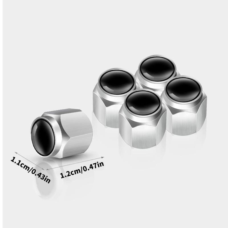 5pcs Metal Tire Valves Caps Corrosion Resistant Caps Hexagonal Designs Dust Proof Rubber Seal for Car & Motorcycles