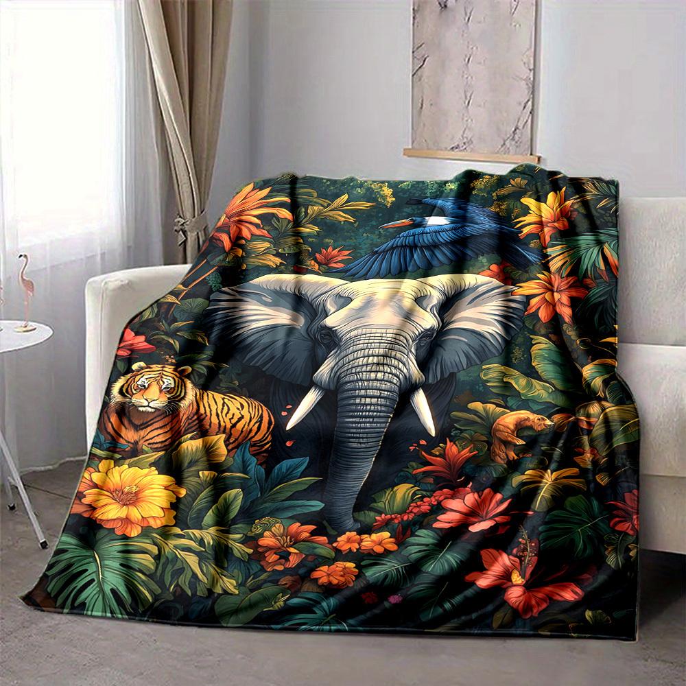 1pc Jungle Safari Print Blanket, Lightweight Flannel Throw For Sofa, Bed, Travel, Camping, Livingroom, Office, Couch, Chair, And Bed,