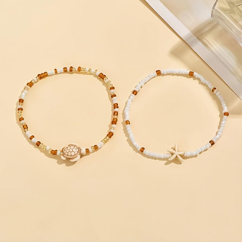 Letní plážový oceánský styl Náhrdelník s korálky ve tvaru želvy a sada řetízku na nohu pro ženy