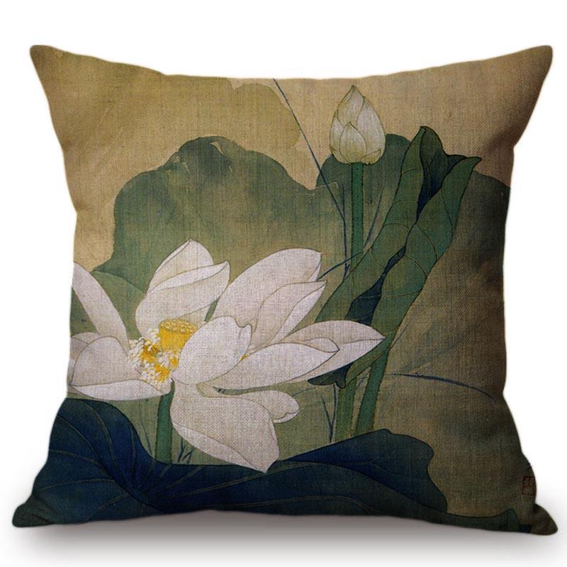 Chinese Retro Painting Style Classical Girl Lotus Cushion Covers Office Car Sofa Chair Home Decoration Cushion Cover Pillow Case