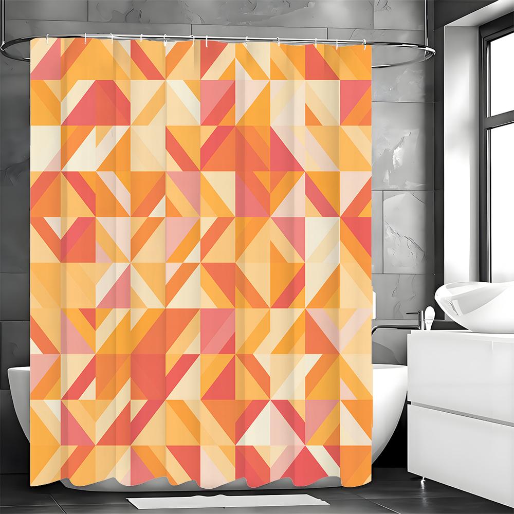 Yellow Modern Geometric Creative Graphic Shower Curtain, Bathroom Decorative Shower Curtain, Waterproof Shower Curtain with Hook