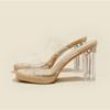 Fashion Transparent High-heeled Slippers Women Summer Waterproof Table Straight Strap Slippers Crystal Heel Thick Heel Sandals for Women