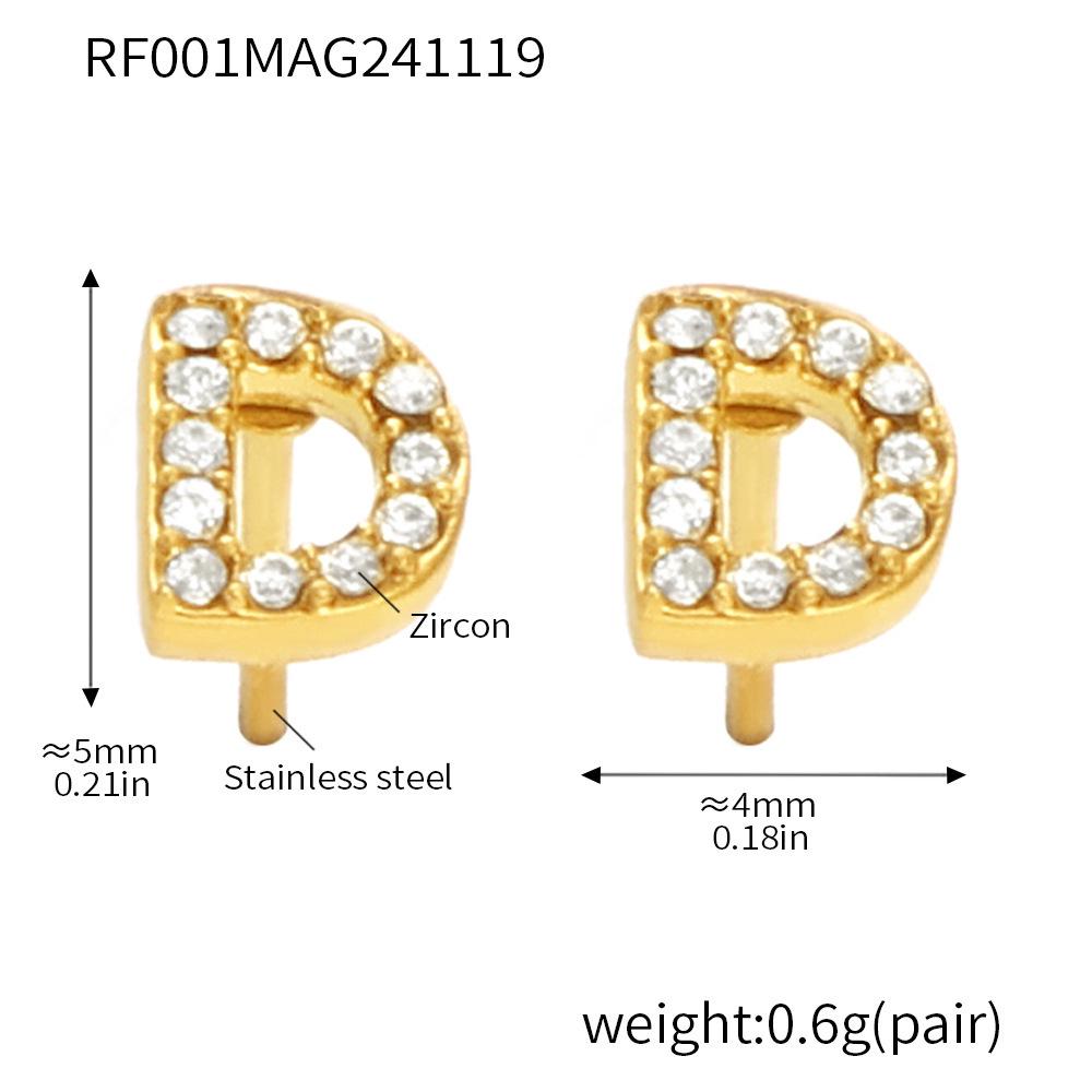 Qiong Yao 26-Letter Zircon Inlaid Jewelry Set: Gold-Plated Titanium Steel Necklace, Bracelet, Ring, and Stud Earrings.
