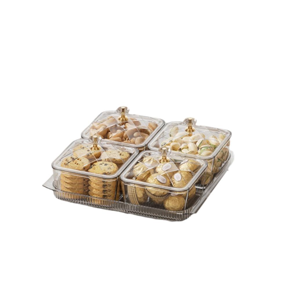 Dustproof Fruit Plate Partition Platter 2/4/6 Grids Snack Dessert Tray  Living Room