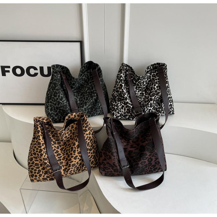 Ielgy Leopard Print Canvas Tote Bag Student Class Large Capacity Underarm Bag