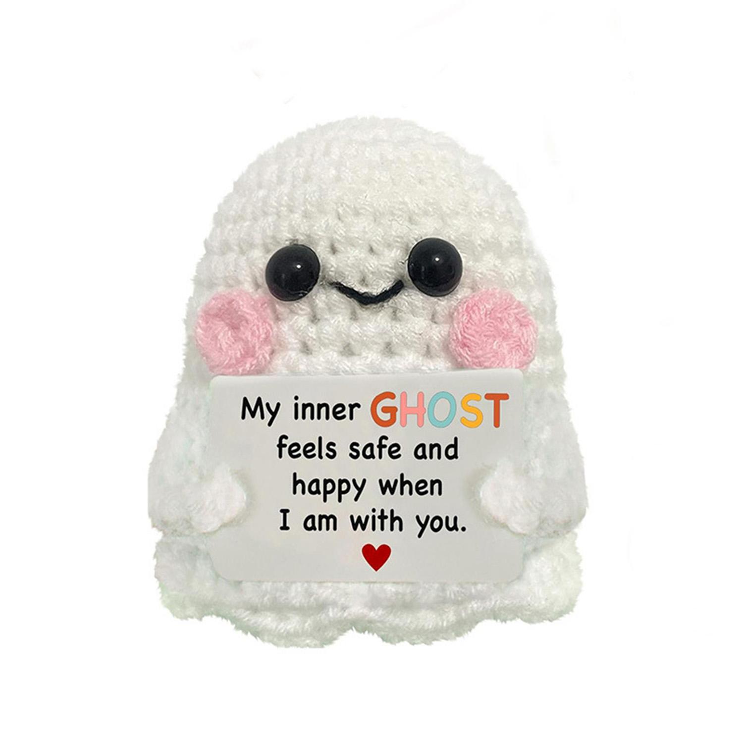 

Crochet Emotional Support Cat Ghost Halloween Gifts Desktop Ornament Handmade Knitted Black Cat Doll With Card Home Room Decor