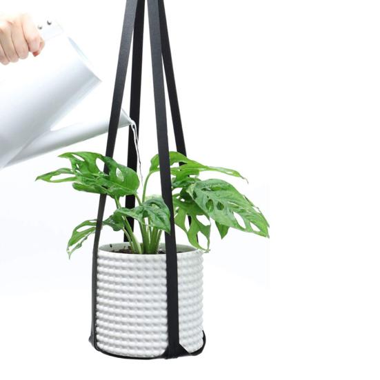 Hanging Basin Multifunctional Adjustable Faux Leather Space-Saving Plant Hanging Basket for Balcony