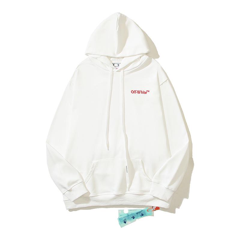 Unisex Off-White Embroidered Letter Hooded Sweatshirt for Autumn/Winter