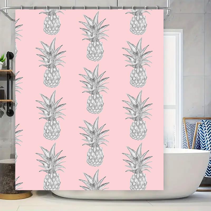 

Pineapple Print Shower Curtain Pink Bath Accessories Decor For Kids Bathroom Waterproof Fabric Home Decoration (180X240Cm) W60H190(CM)-1 Pcs