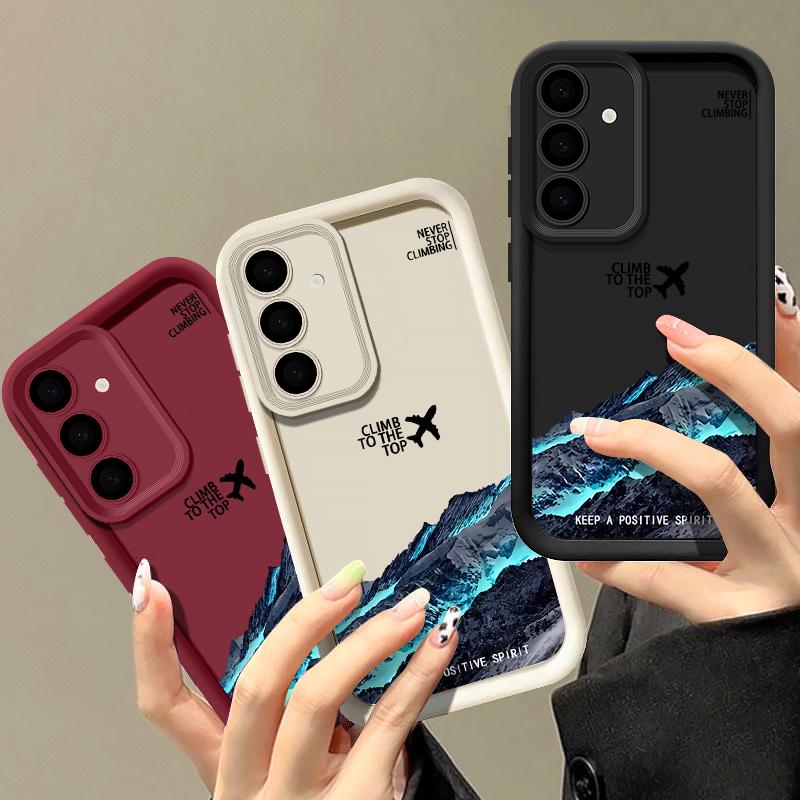 Plane Mountain Pattern TPU Matte Phone Case Shell For Samsung S25 S24 FE S23 Ultra A56 A36 A16 A15 A55 A35 A26 Soft Silicone Shockproof Bumper Cover