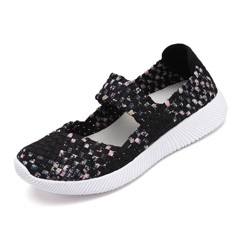 Womens Flats Shoes Summer Sneakers Breath Woven Casual Loafers Soft Walking Shoes Women Tenis Big Size 35-42 Zapatos De Mujer