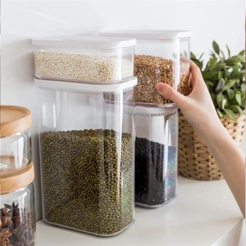 Plastförseglad förvaringslåda Transparent matbehållare Kaffebönsorganisatör Matförvaring Cerealdispenser Kök Köksartiklar