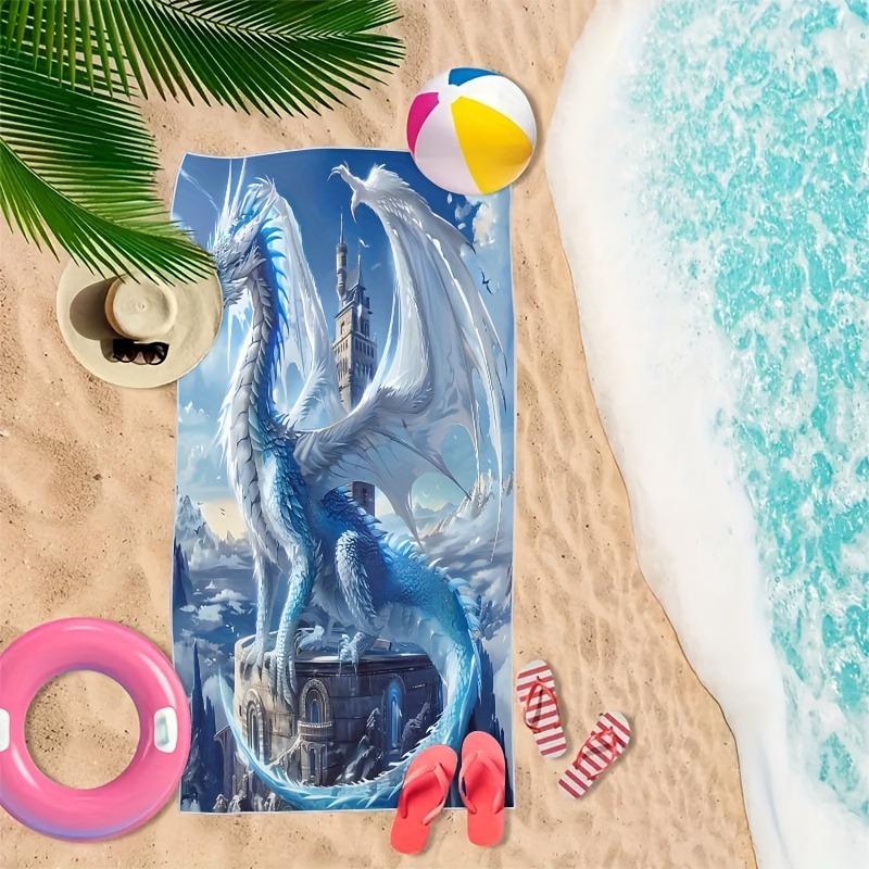 Asciugamano da Spiaggia con Stampa di Draghi di Ghiaccio Onirici Super Assorbente Asciugatura Rapida Asciugamano Regalo Estivo per la Spiaggia