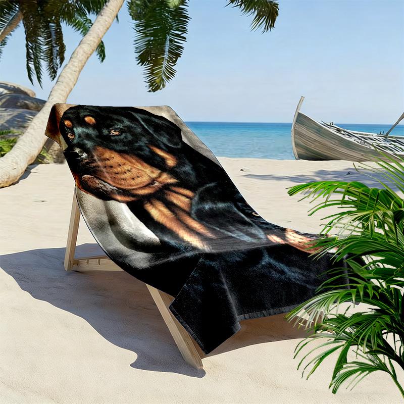 Rottweiler Print Beach Towel, Large Soft Quick Dry Towel for Beach Camping Swimming
