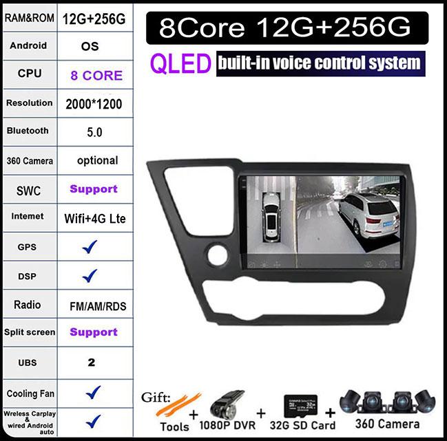 For Honda Civic 9 2013-2016 DSP Android 14 Car Radio Multimedia Video Player Navigation Stereo GPS Monitor