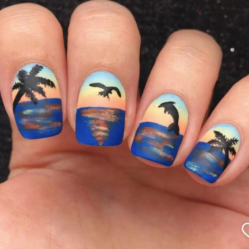 

Square Press on Nail Sea Mew Fake Nail Stick on Nail in 12 Sizes,24Pcs French Nail Tips for DIY Nail Art Decorations 1