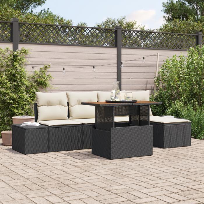 VidaXL Set de 6 pièces de canapé de jardin avec coussins noirs en poly rattan 3358686