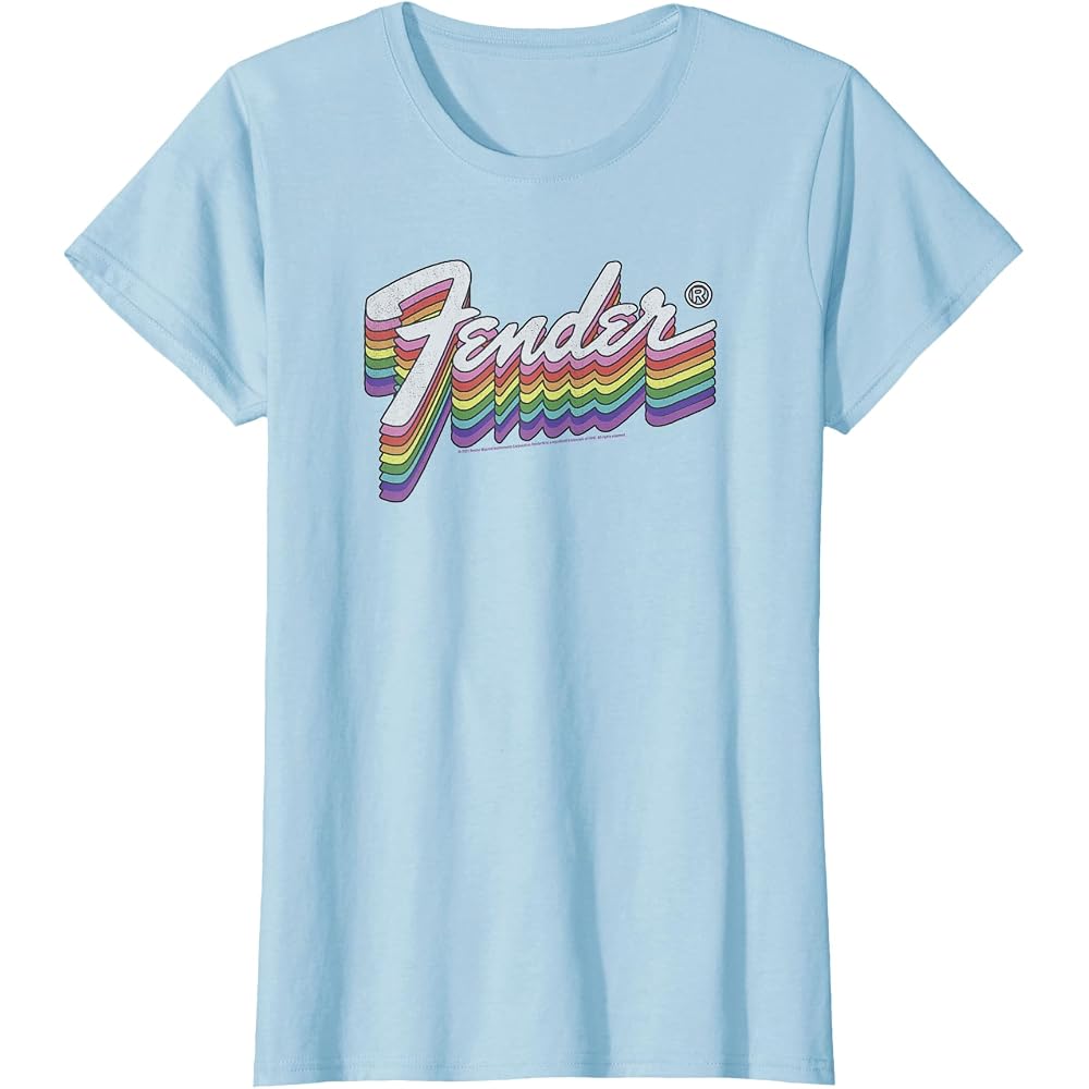 Fender Rainbow Colored Striped Effect Classic Logo Tee