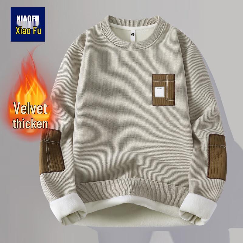 

Xiao Fu Men s Winter Fleece-Lined Round Neck Pullover Knit Sweater M