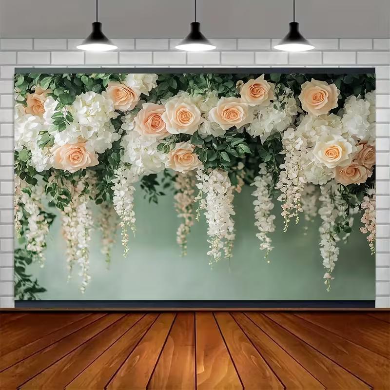 2D Flat Printing Champagne Rose & Wisteria Hanging Flower Backdrop