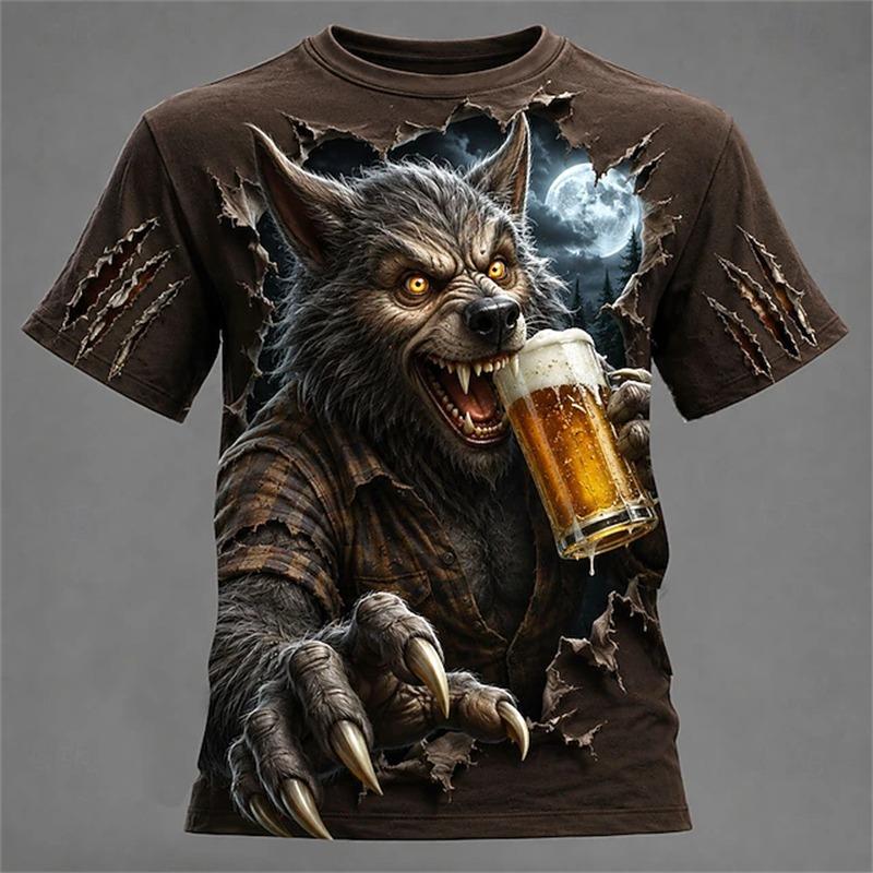 Men's Summer Halloween Cool and Spooky Werewolf Print Short-Sleeve T-Shirt Fashionable Trendy Streetwear Short-Sleeve T-Shirt