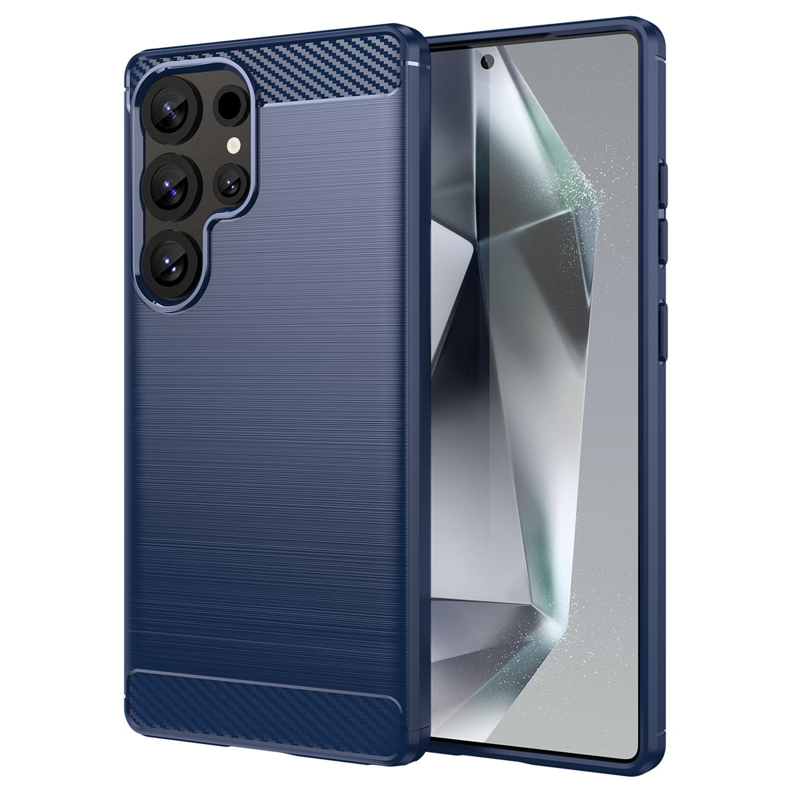 

For Samsung Galaxy S25 Ultra Case Carbon Fiber Texture TPU Brushed Phone Cover Blue