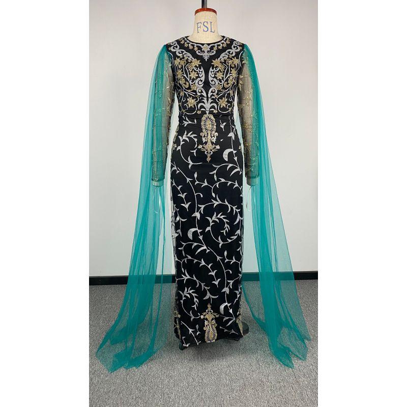 

2025 New Women clothes Sexy Sprinkle Gold Banquet Party Big Hemline Long sleeve Evening dress Party Evening Gown Image color S