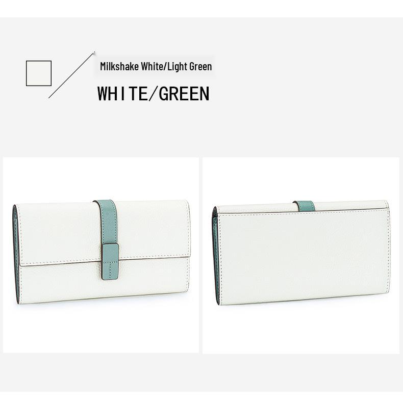 Women's Top Grain Cowhide Color Block Long Wallet - Large Capacity, Multifunctional Clutch & Phone Bag