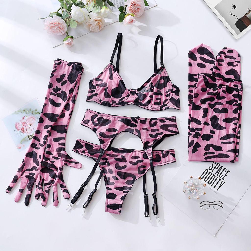 European & American Tie-Dye Colorful Mesh Lingerie Set - Sexy 5-Piece Collection for Women