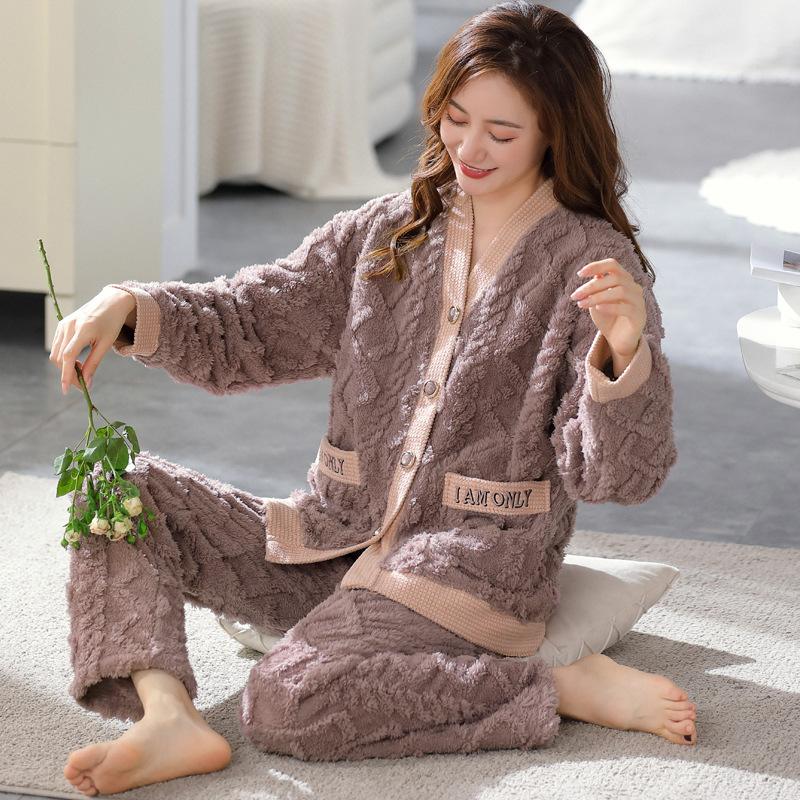 Pajamas Women'S Winter Coral Fleece Thickened Fleece Warm Women'S Autumn And Winter Flannel Korean Version Women'S Winter Loungewear