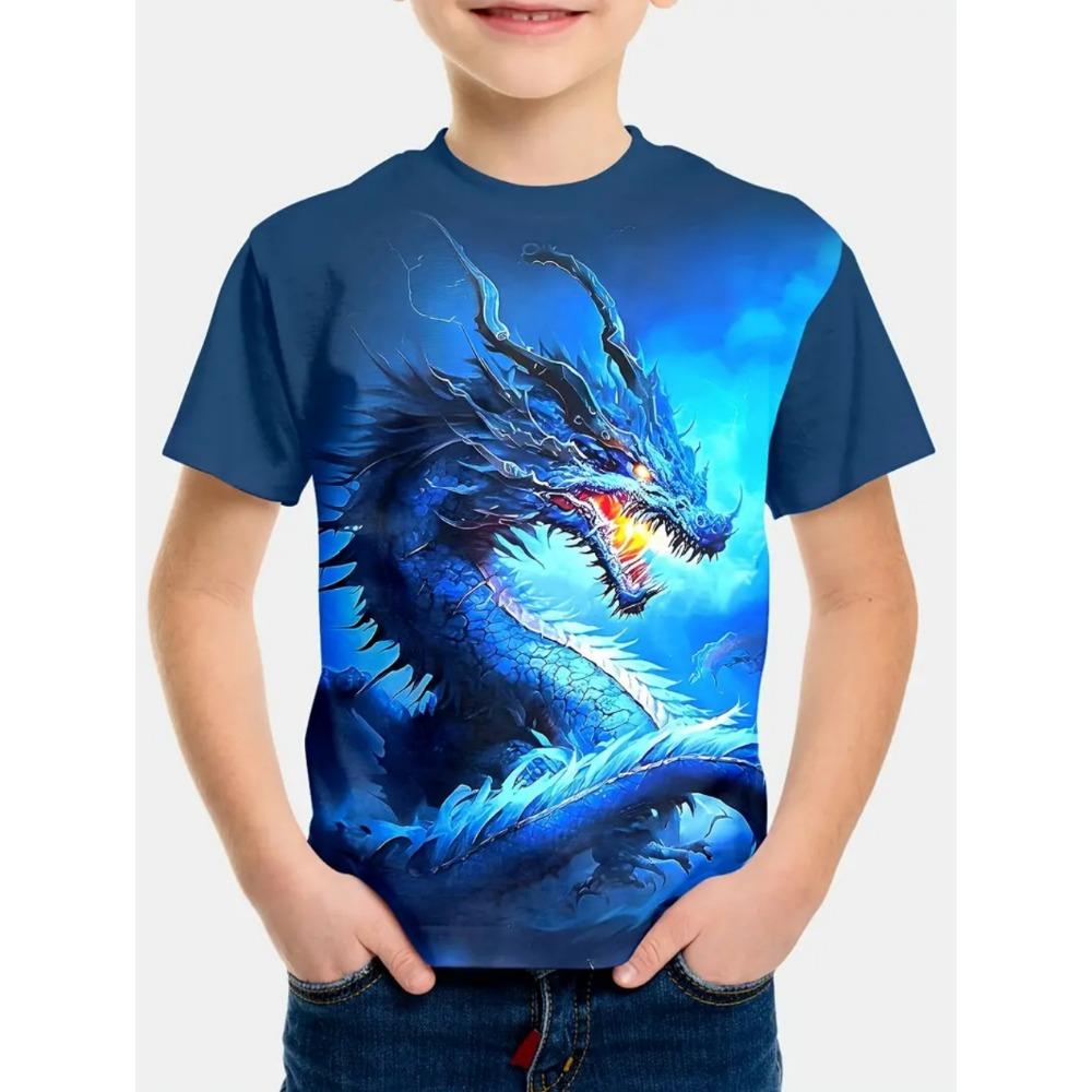 Children's Clothing T-Shirts for Boys Short Sleeve Child T-Shirt Fashion 3D Dragon Graphi Print Casual Girls Summer Clothes Tops