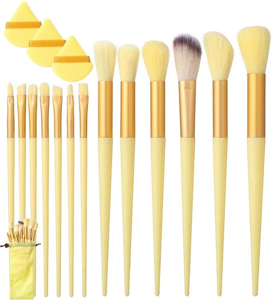 Makeup Brush Set with Puffs and Premium Fiber and Includes a Cosmetic Storage Bag 16-Piece Sponges, Bristles, Ultra-Soft, Multi-Purpose, Portable,
