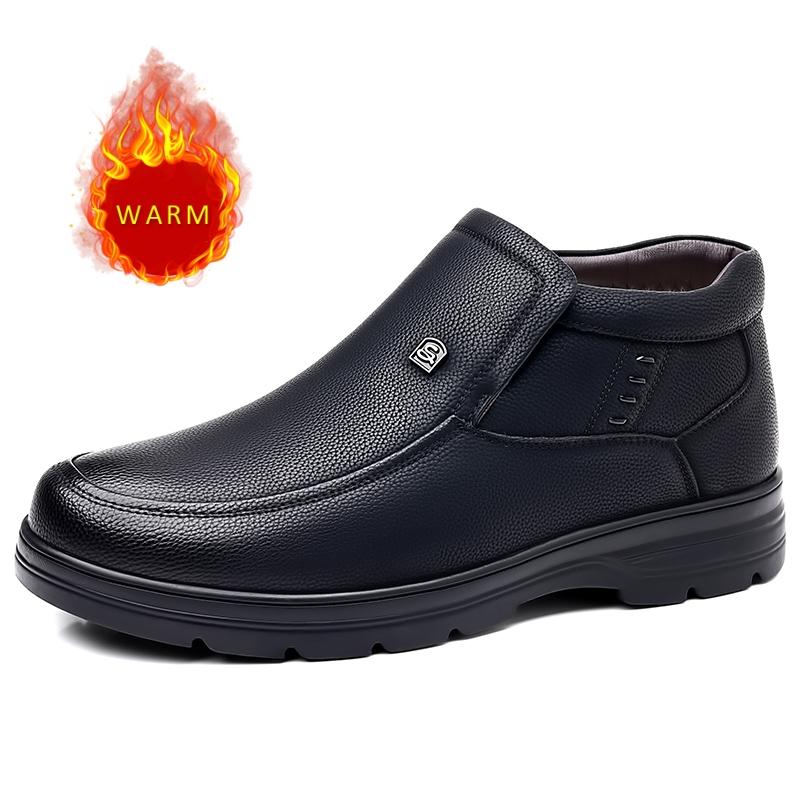 

Простые походные ботинки для мужчин из натуральной кожи, зимние хлопковые ботинки, плюшевые мужские ботильоны, деловые туфли 44